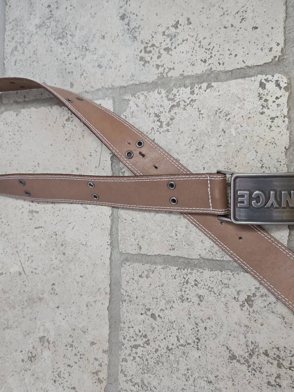 ENYCE Men's Tan Leather Belt with Branded Buckle